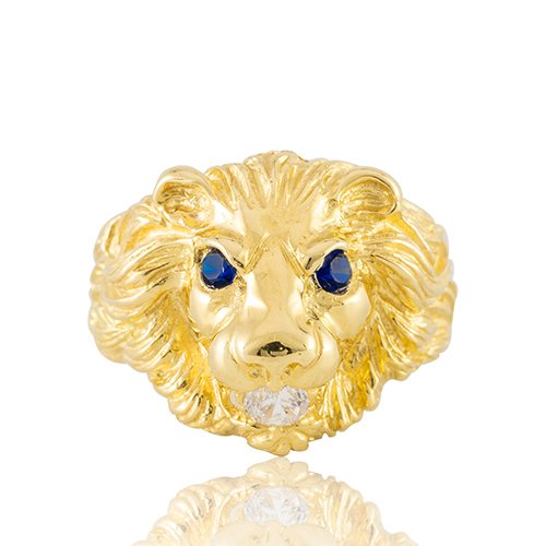 BAGUE TETE DE LION YEUX BLEU