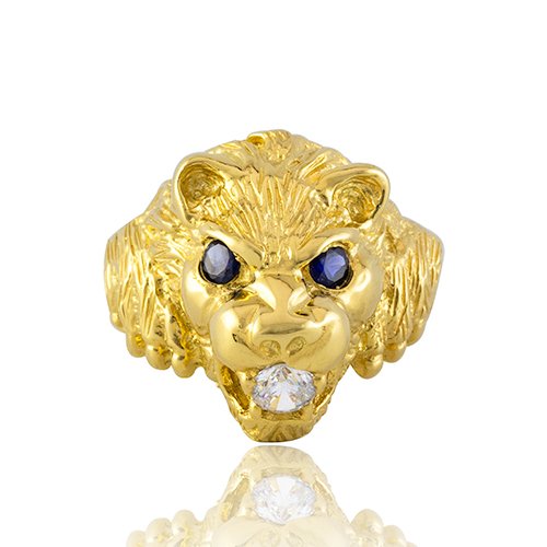 BAGUE TETE DE LION YEUX BLEU                            	