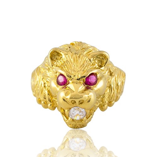 BAGUE TETE DE LION YEUX ROUGE