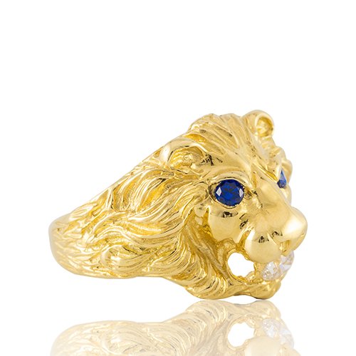 BAGUE TETE DE LION YEUX BLEU