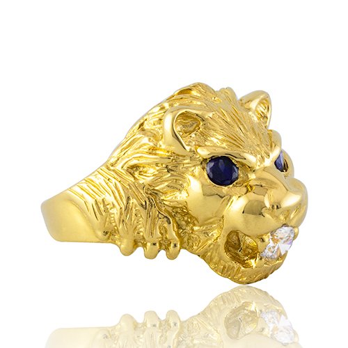 BAGUE TETE DE LION YEUX BLEU                            	