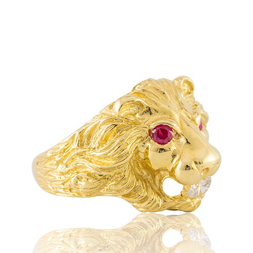 BAGUE TETE DE LION YEUX ROUGE