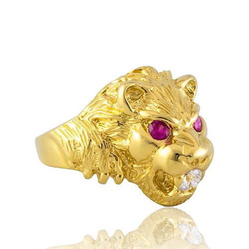 BAGUE TETE DE LION YEUX ROUGE