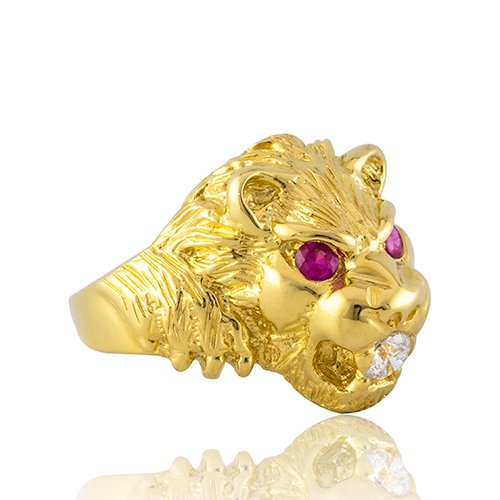 BAGUE TETE DE LION YEUX ROUGE