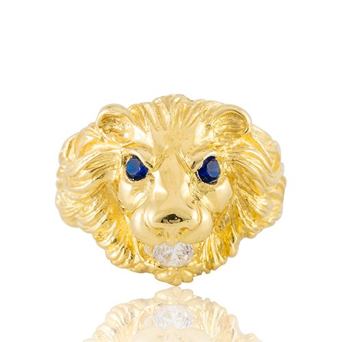 BAGUE TETE DE LION YEUX BLEU