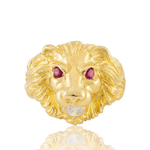 BAGUE TETE DE LION YEUX ROUGE