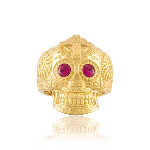 Bague Homme Argent 925 - Or Jaune 14K - Diamant Créé 2,80 Ct - Mexicaine - Neuf